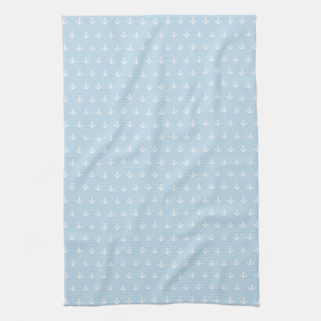 Pattern with white anchors on blue kitchen towel (Vertical)