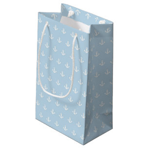 Pattern with white anchors on blue small gift bag