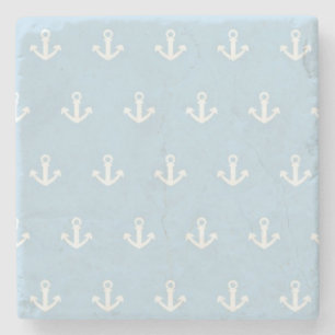 Pattern with white anchors on blue stone coaster