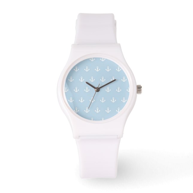 Pattern with white anchors on blue watch (Front)