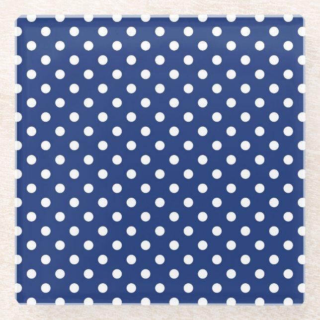 Pattern with white polka dots glass coaster (Front)