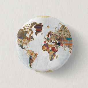 Pattern World Map 1 Inch Round Button