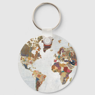 Pattern World Map Keychain