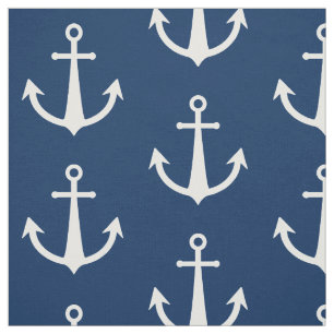 Patterned Blue White Anchor Symbol Fabric