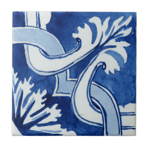 Patterned Blue & White Mediterranean Watercolor Tile