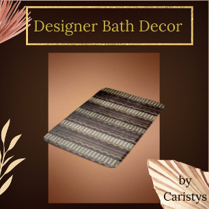Patterned Brown, Gold, Cream Bath Mat