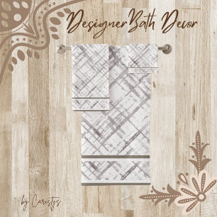 Patterned Brown on White  Bath Towel Set