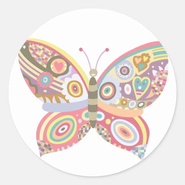 Patterned Butterfly Classic Round Sticker (Front)