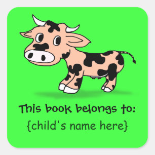 Patterned Cartoon Cow - Book Plate Square Sticker