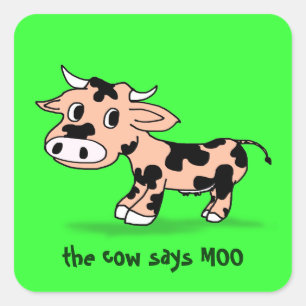 Patterned Cartoon Cow on Green with Moo Square Sticker