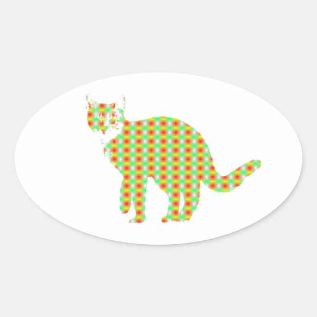 Patterned Cat Oval Sticker (Front)
