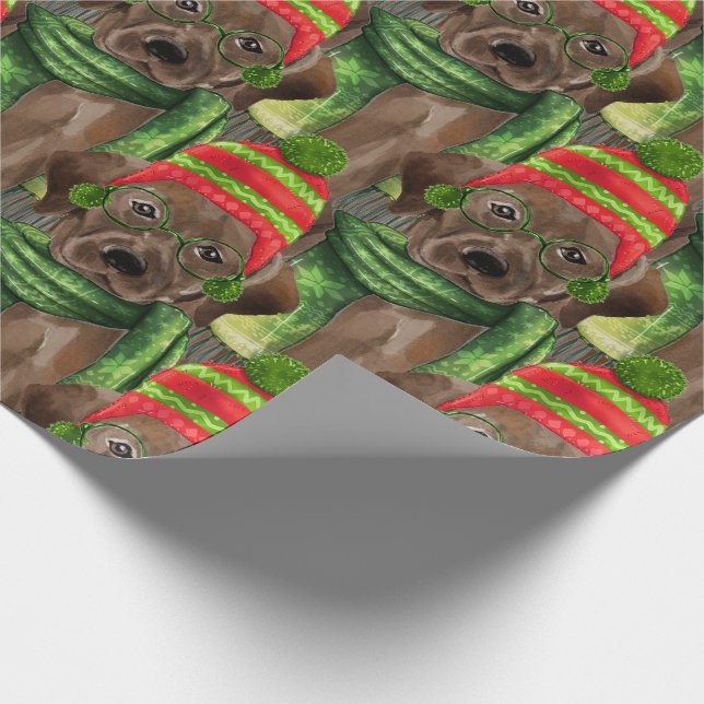 Patterned Christmas Chocolate Lab Holiday Wrapping Paper (Corner)