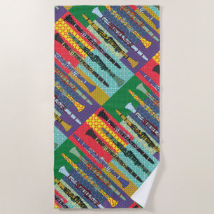 Patterned Clarinets Beach Towel