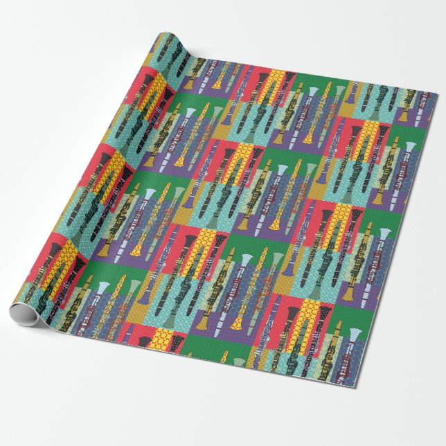 Patterned Clarinets Wrapping Paper (Unrolled)