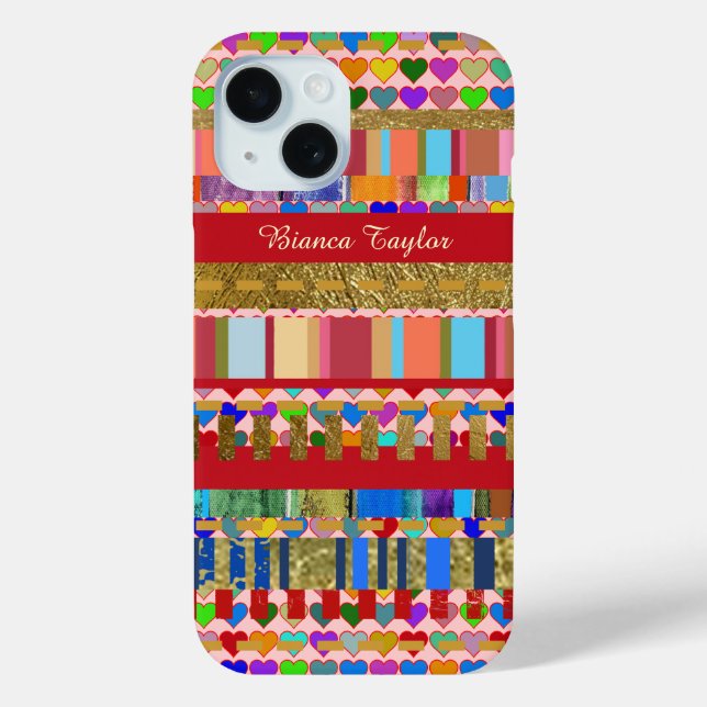 patterned . colourful stripes & hearts Case-Mate iPhone case (Back)