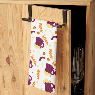 Patterned design with purple cats, yellow fish  kitchen towel