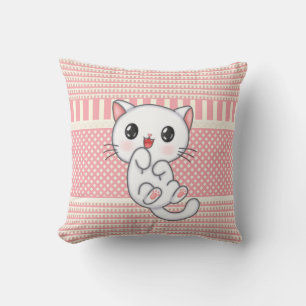 Patterned Dusty Pink with Cute Kitten Character Th Throw Pillow