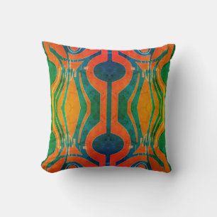 Patterned Effect Green Blue Orange Curvy Art Motif Throw Pillow