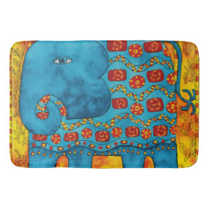 Patterned Elephant Watercolour Illustration Bath Mat
