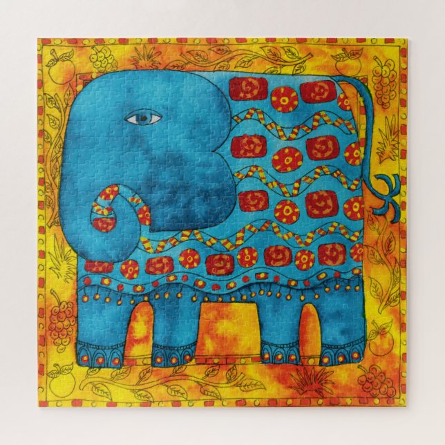Patterned Elephant Watercolour Illustration Jigsaw Puzzle (Horizontal)
