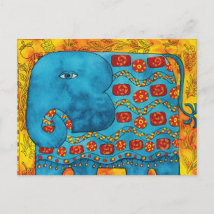 Patterned Elephant Watercolour Illustration Postcard