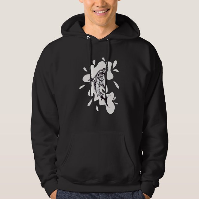 Patterned exotic shark artwork black and white Meh Hoodie (Front)