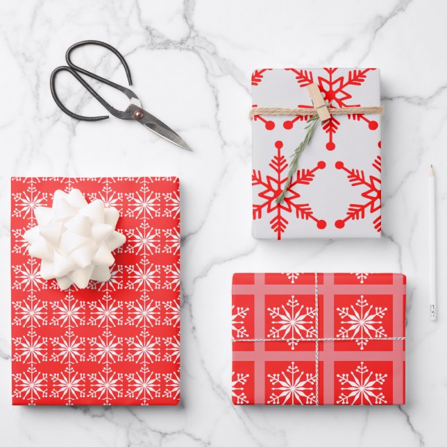 Patterned Festive Snowflake Assortment. Wrapping Paper Sheet (Front)