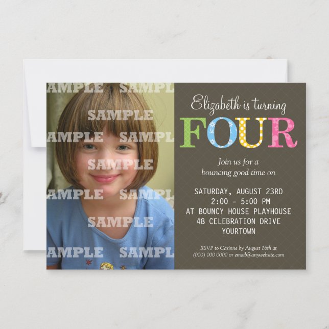 Patterned Four Birthday Party Invitation (Front)
