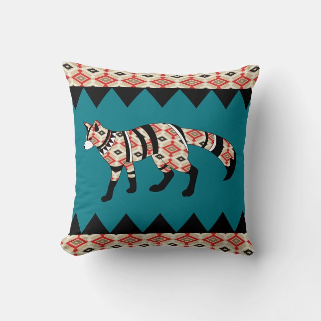 Patterned Fox Custom Throw Pillow (Front)