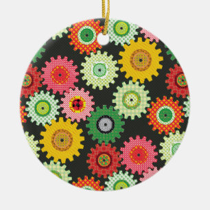 Patterned Gears Ceramic Ornament
