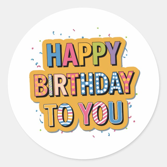 Patterned Happy Birthday Classic Round Sticker (Front)