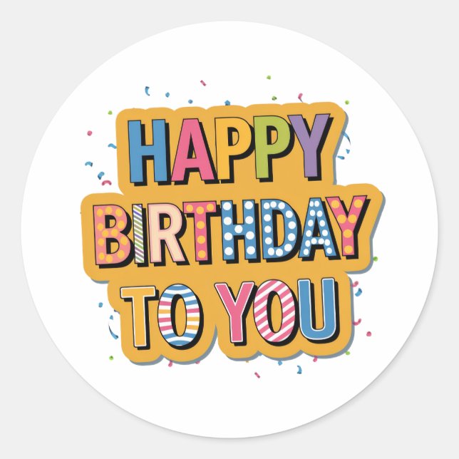 Patterned Happy Birthday Classic Round Sticker (Front)