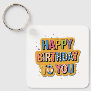 Patterned Happy Birthday Keychain