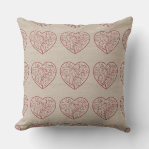 Patterned Heart Reversible Taupe Pillow