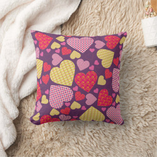 Patterned Hearts Collage Throw Pillow