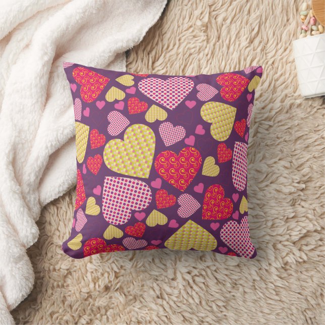 Patterned Hearts Collage Throw Pillow (Blanket)