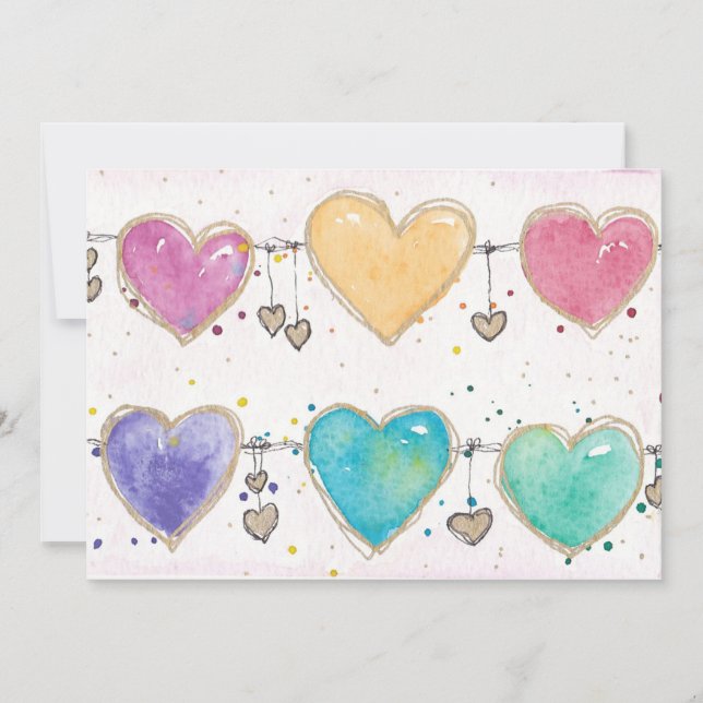 Patterned Hearts Valentine Notecard Invitation  (Front)