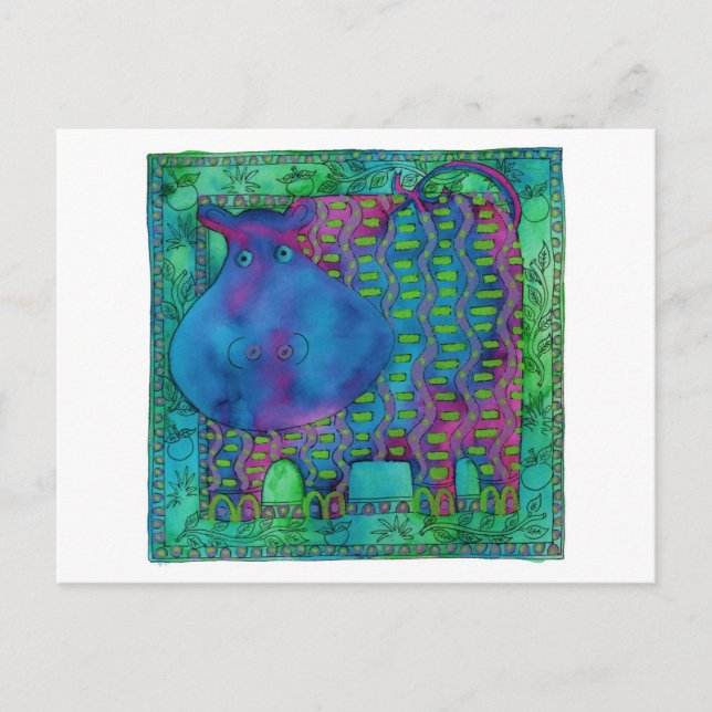 Patterned Hippo Postcard (Front)