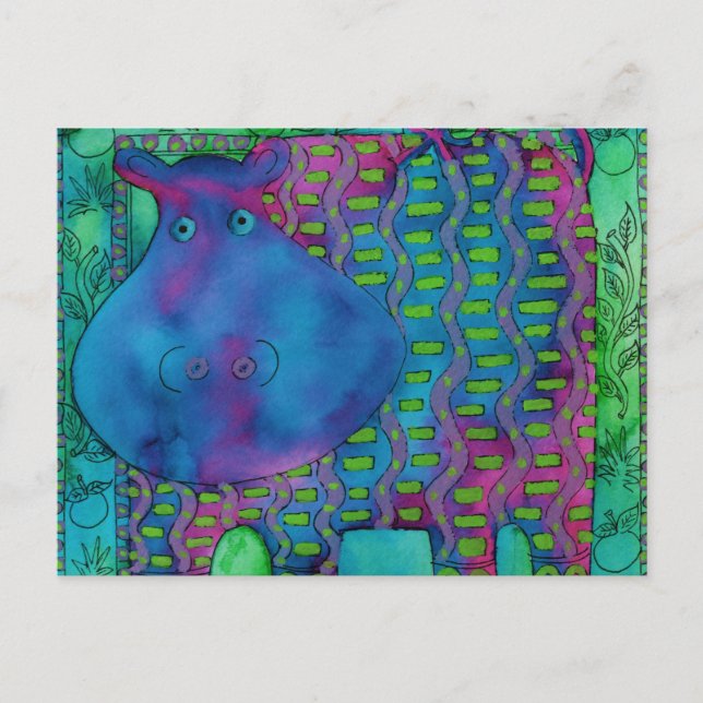 Patterned Hippo Postcard (Front)