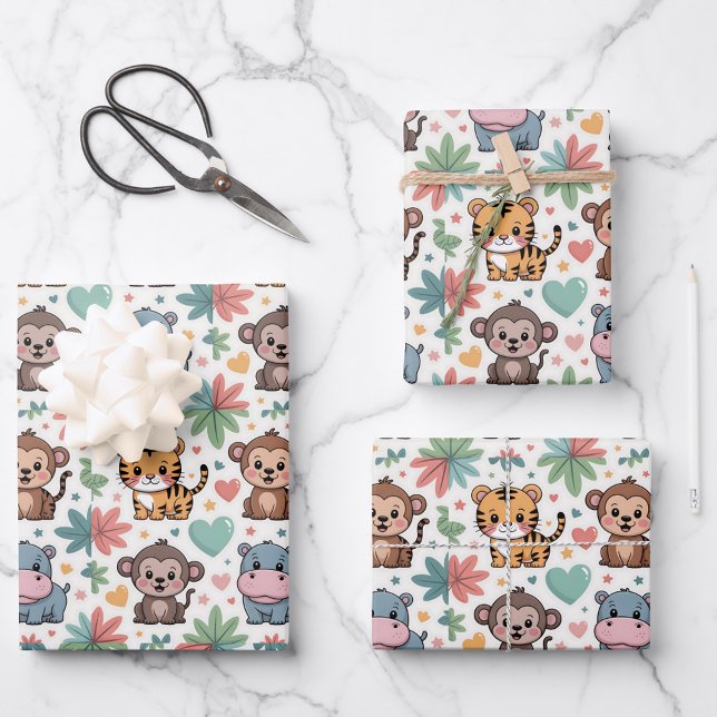 Patterned image featuring cartoon animals wrapping paper sheet (Creator Uploaded)