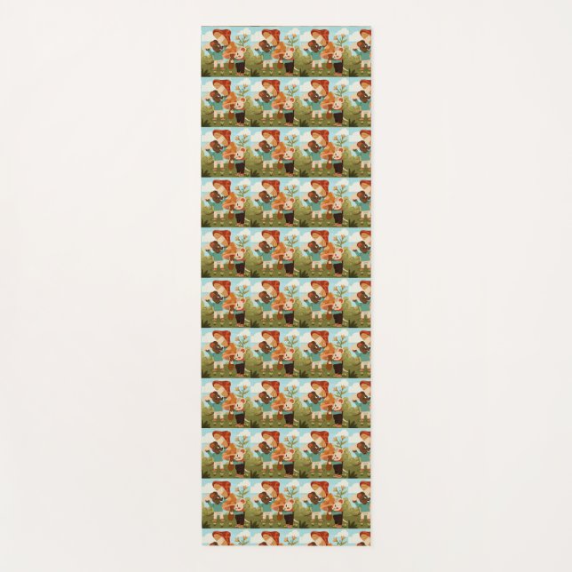 Patterned image of cartoon characters in a forest  yoga mat (Front)