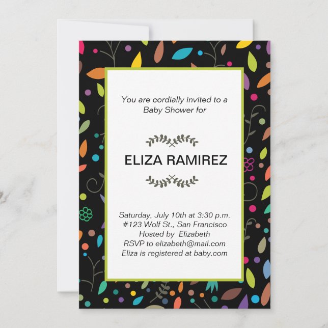 patterned leaves baby shower invitation (Front)