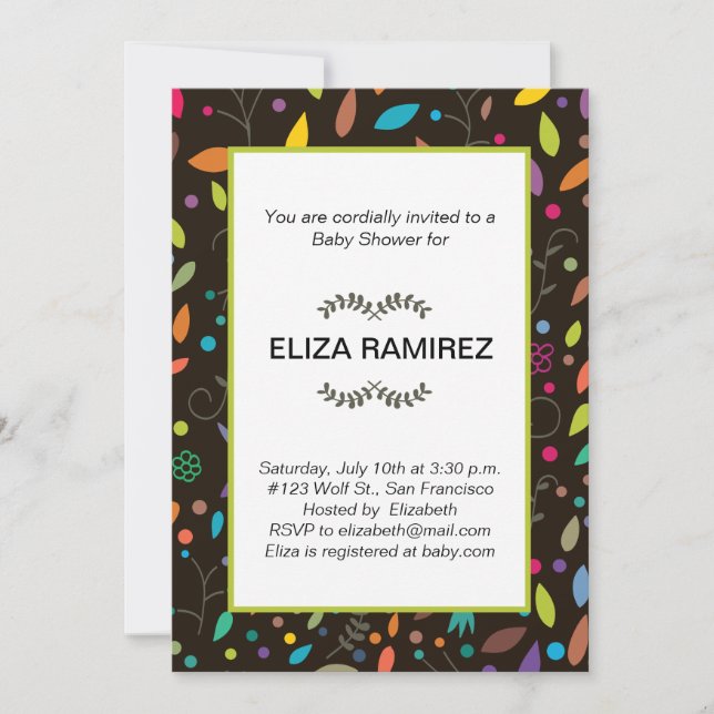 patterned leaves baby shower invitation (Front)
