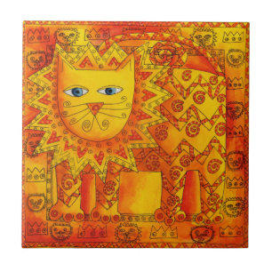 Patterned Lion Watercolour Illustration Tile