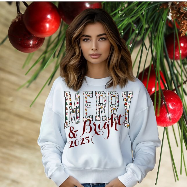 Patterned Merry & Bright Christmas Sweatshirt (Creator Uploaded)