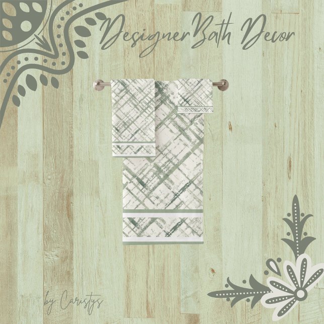 Patterned Moss Green on White  Bath Towel Set (Creator Uploaded)