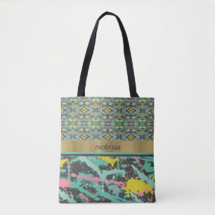 Patterned Paint Splatter Monogrammed Tote Bag