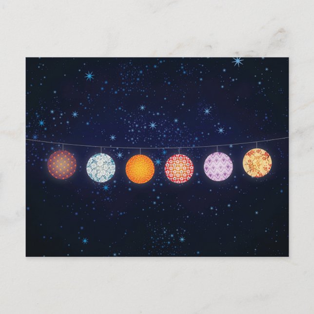 Patterned Paper Lanterns and Starry Sky Postcard (Front)