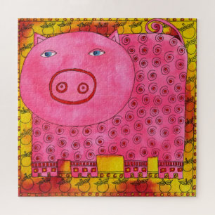 Patterned Pig Watercolour Illustration Jigsaw Puzzle