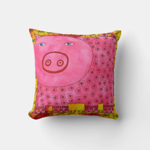 Patterned Pig Watercolour Illustration Throw Pillow